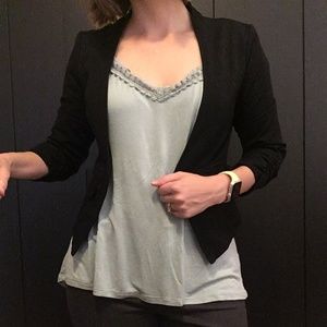 Cropped Black Blazer Quarter Ruched Sleeve